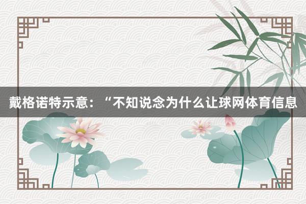 戴格诺特示意：“不知说念为什么让球网体育信息